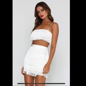 Two piece white Meshki fringe dress